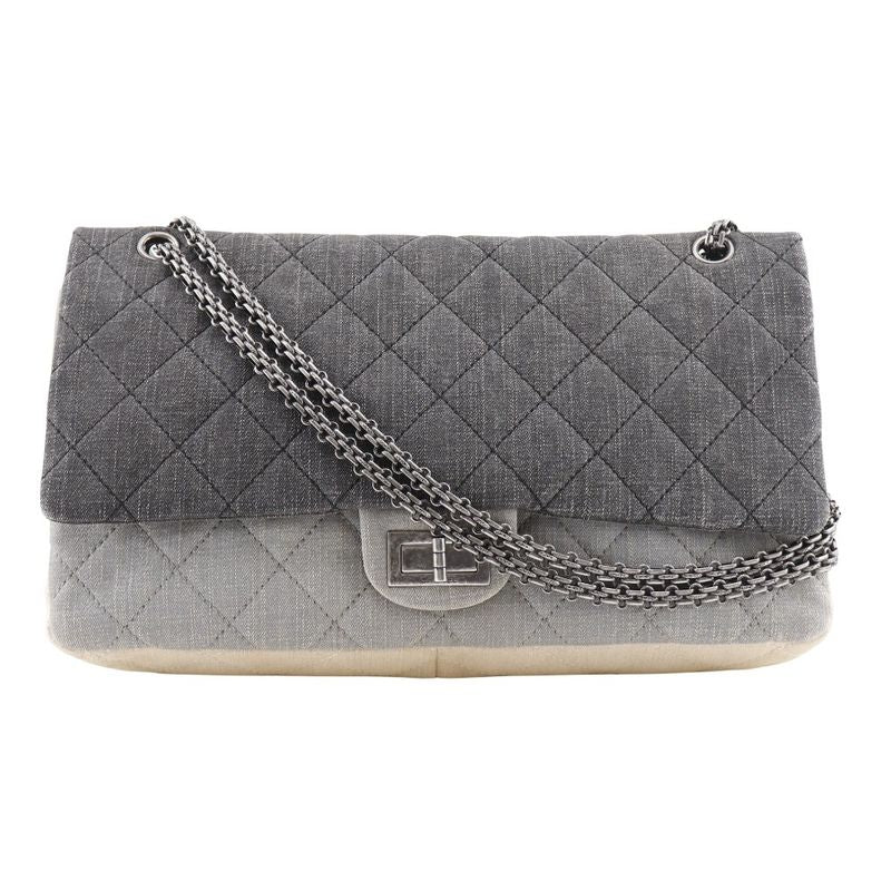 Chanel 2.55 Chain Shoulder Matelasse Double Flap Tricolor Denim Black/beige