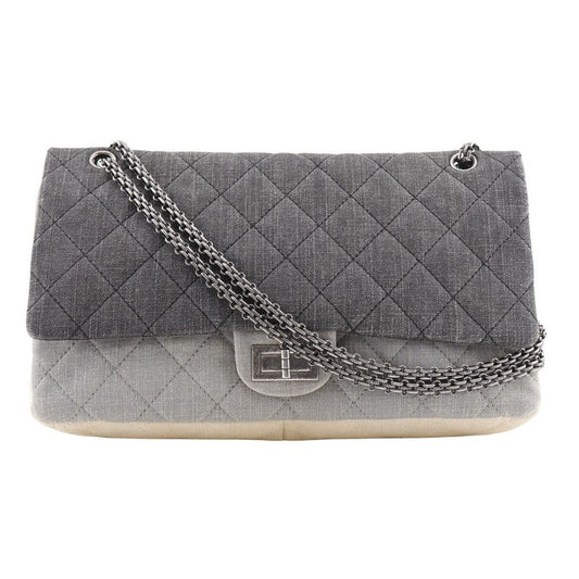 Chanel 2.55 Chain Shoulder Matelasse Double Flap Tricolor Denim Black/beige
