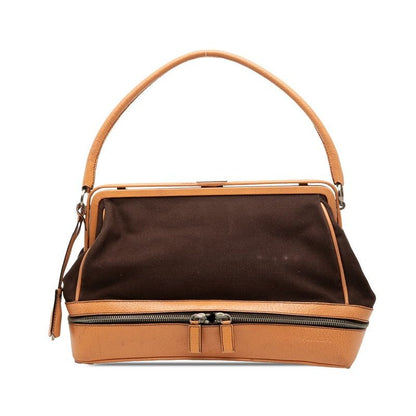 Prada Logo Shoulder Bag Brown Canvas Leather