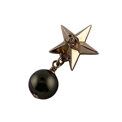 Chanel A17c Coco Mark Star Pearl Earrings Brand Jewelry Accessories Gold Ladies