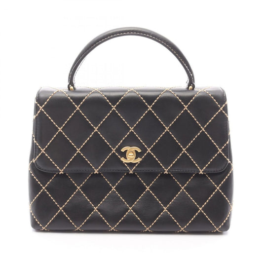 Chanel Handbag Wild Stitch Top Handle Black Leather