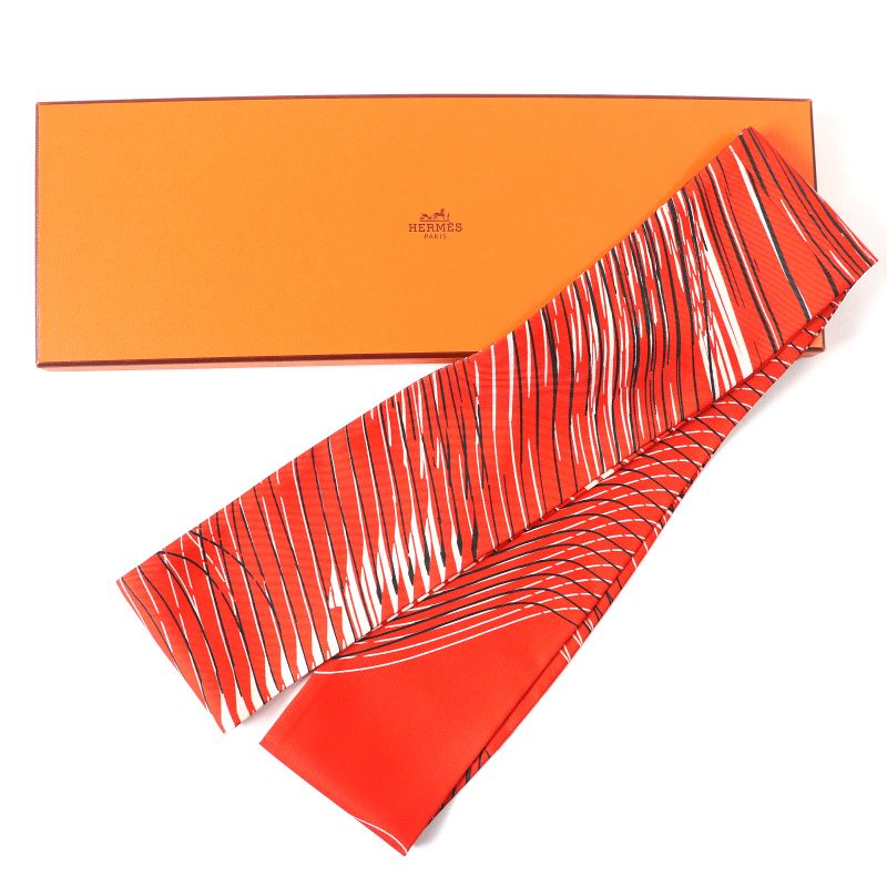 Hermes 100% Silk Snood Scarf Neck Warmer Orange White Black With Box Made In