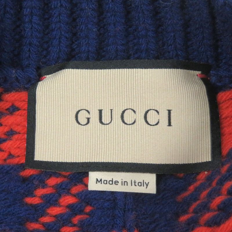 Gucci 23SS 711571 100% Wool Le Plaid Long Sleeve Knit Cardigan Orange Blue L
