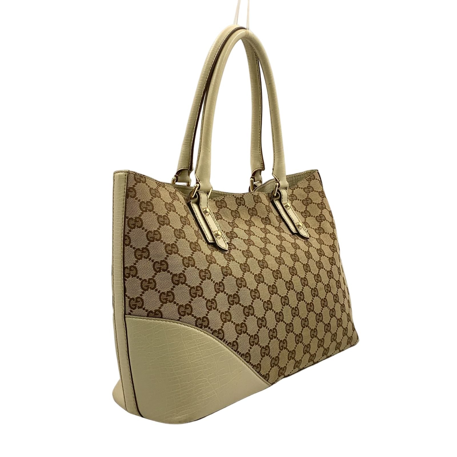 Gucci Hasla Bit Leather Canvas Beige Tote Gold — view 2