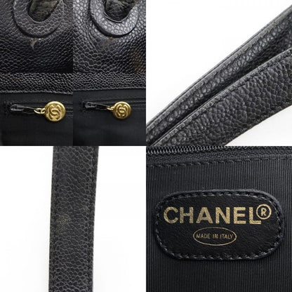 Chanel Logo Vintage Caviar Skin Black Ladies Tote Bag