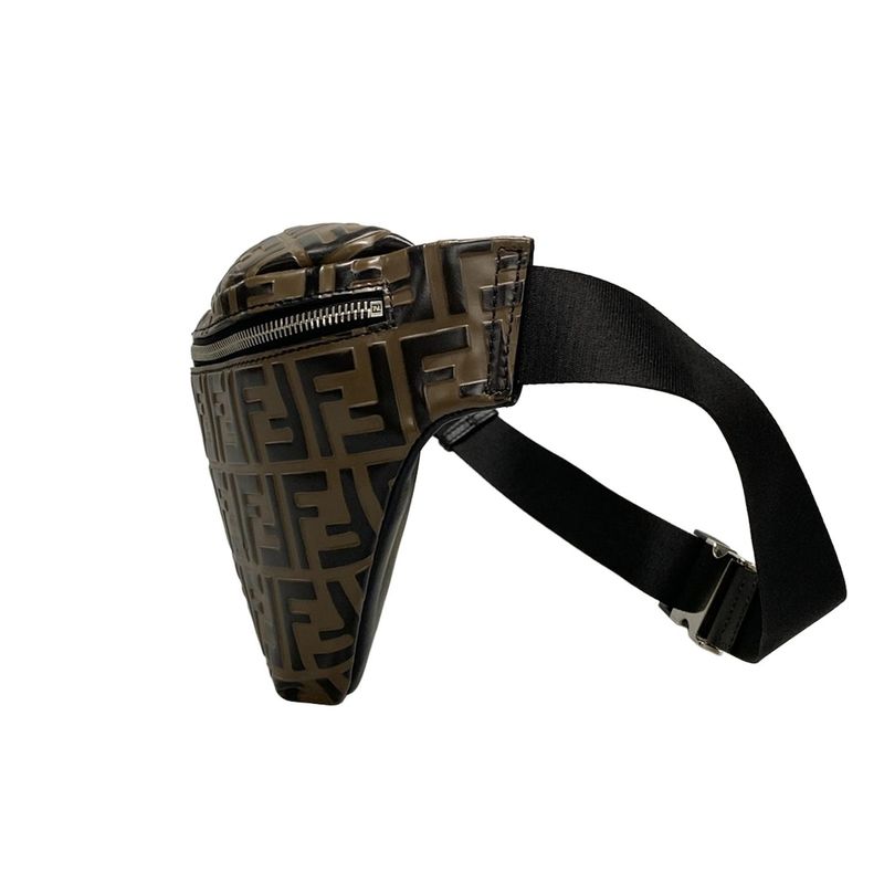 Fendi Waist Pouch Zucca Pattern 7va434 Dark Brown And Black Leather