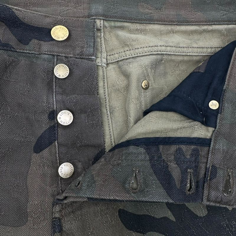 Supreme X Louis Vuitton 17aw Jacquard Denim 5-Pocket Jean Camo Pants Khaki