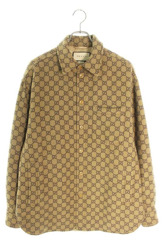 Gucci 24SS 762183 Zapdw GG Wool Flannel Padded Over Long Sleeve Shirt Men 44