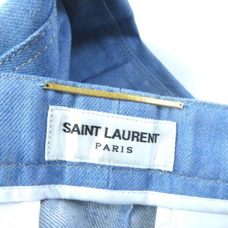 Saint Laurent Paris 22 693735 Stitch Design Center Press Denim Pants Light Blue