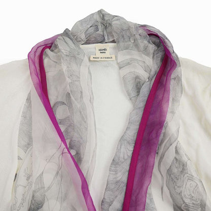 Hermes Silk Shawl Docking Rayon Knit Cardigan White 42