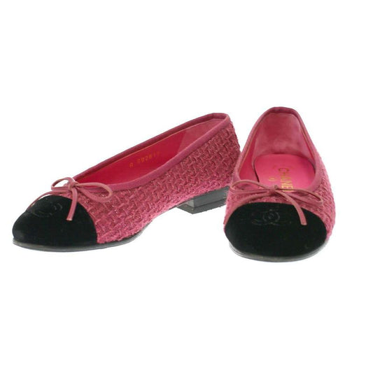 Chanel Ballerina Coco Mark Tweed Flat Shoes Pink 34 1 2