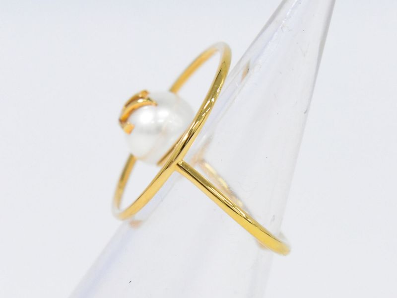 Authentic Louis Vuitton LV Eclipse Faux Pearl Ring M Size 14 GP Gold Plated