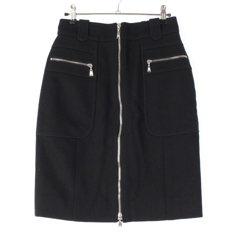 Louis Vuitton Wool Zip Design Melton Skirt Black 38