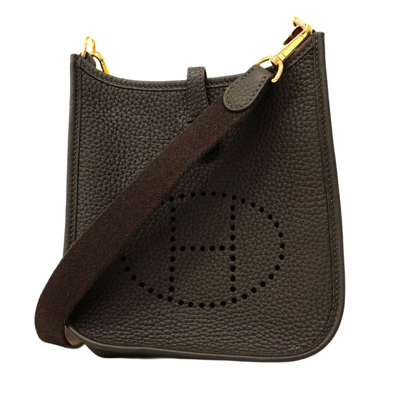 Hermes Shoulder Bag Evelyn TPM Taurillon Cles Mance Ebène Gold Hardware W