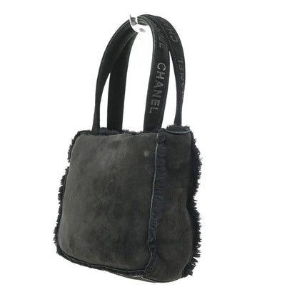 Chanel Handbag Logo Fur Bag Black Leather 34ka824