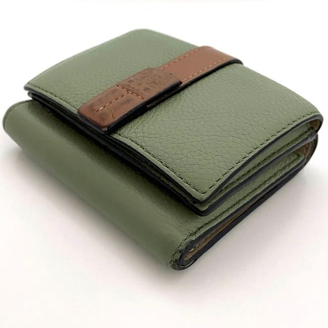 Loewe Trifold Wallet Green Anagram Compact Leather Preowned