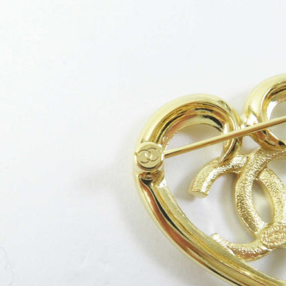CHANEL F23C Coco Mark Heart Brooch With Rhinestones Gold With Box Ladies