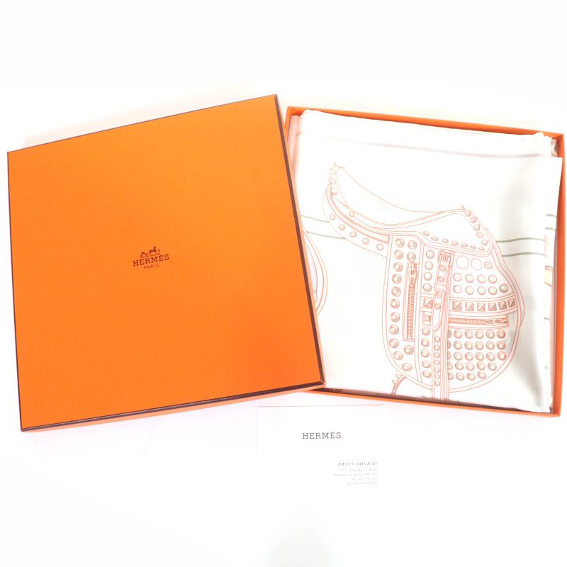 Hermes 2025 Carre Geant Carre 90 All In The Saddle 100% Silk White/jeanne