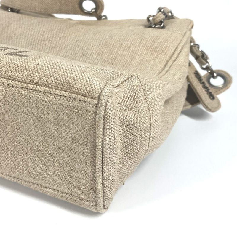 Chanel Shoulder Bag CC Coco Mark Canvas Beige