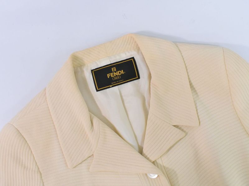 Authentic Fendi Cotton Viscose Acetate Cupro Jacket Outerwear Beige Women's