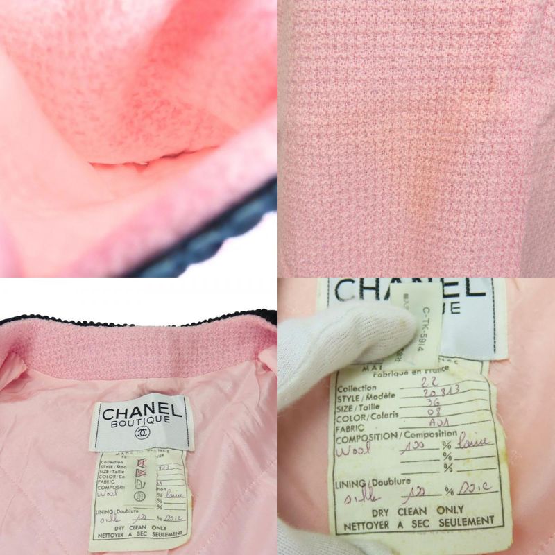 Chanel Setup 36 Wool Silk Pink Black Bicolor Coco Button Apparel Women Ladies