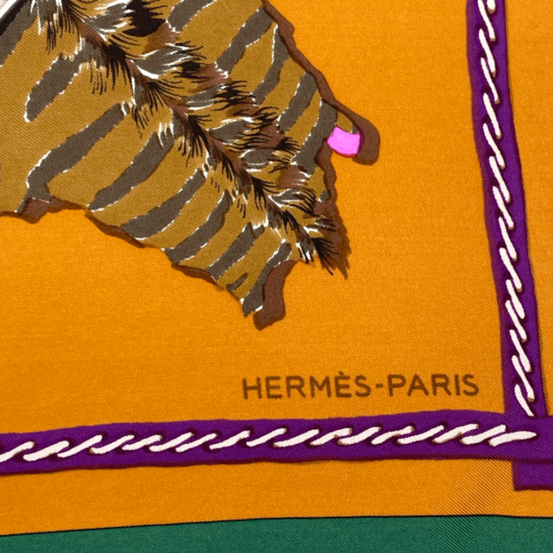 Hermes Carre 90 Scarf Silk LA Chasse En Afrique African Hunt Green