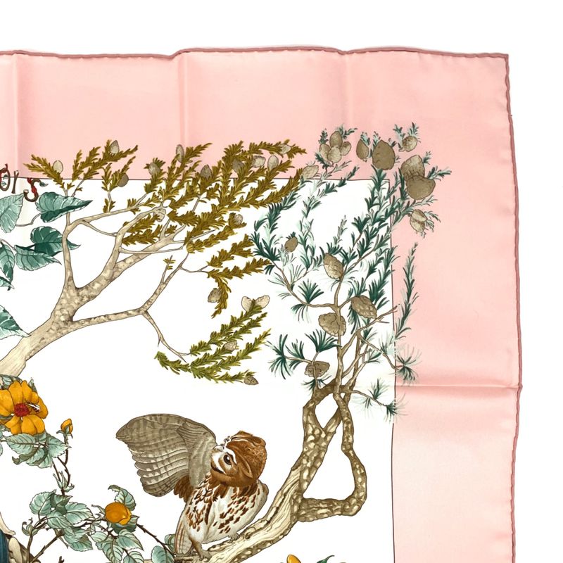 Hermes Carre 90 AU Coeur DES BOIS In The Woods Pink 100% Silk