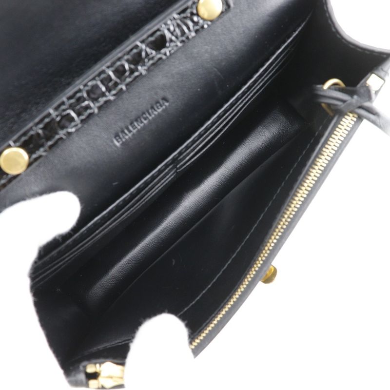 Balenciaga Mini Shoulder 2WAY Clutch Shape Push Leather Black Ladies Shoulder
