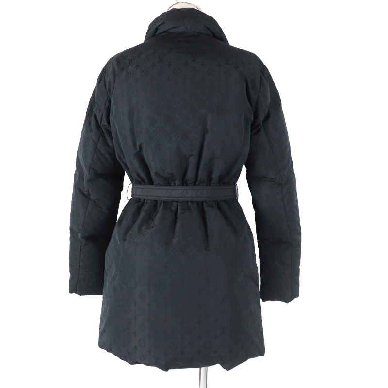 Louis Vuitton Ffco018flx Silk Blend With Belt Total Monogram Down Coat Black