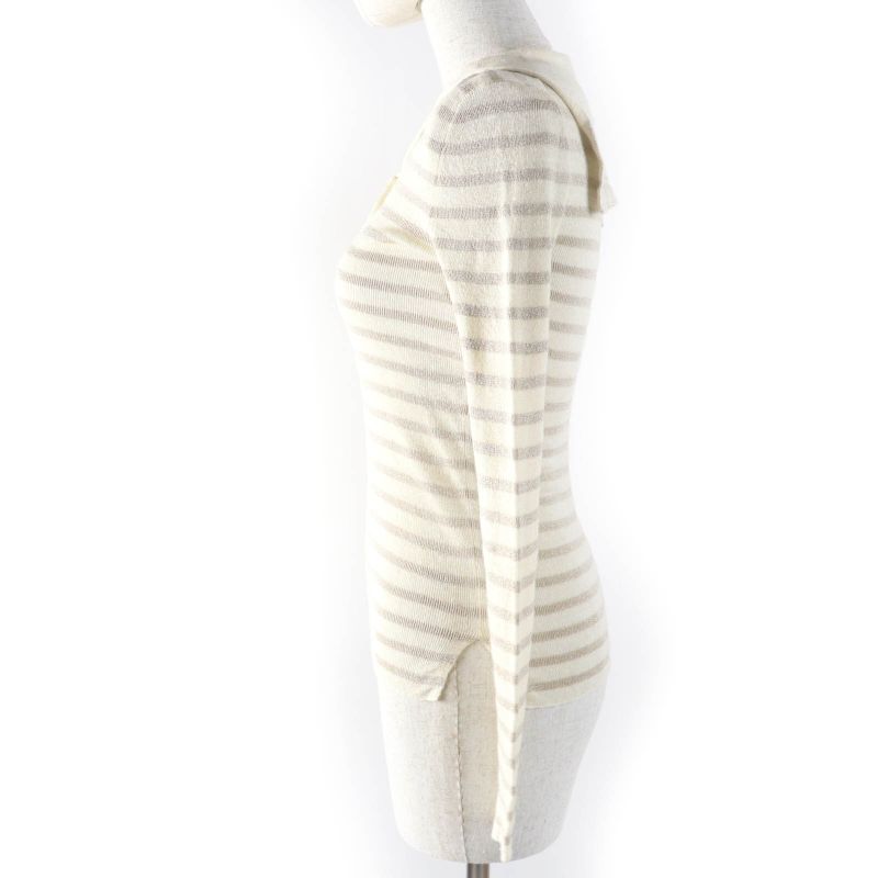 Christian DIOR 214s27am903 Linen Cashmere Silk Blend Striped Sailor Collar Knit