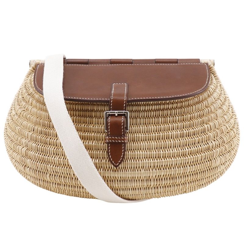 Hermes Fishing Basket Bag Leather X Willow Brown Women Shoulder Bag