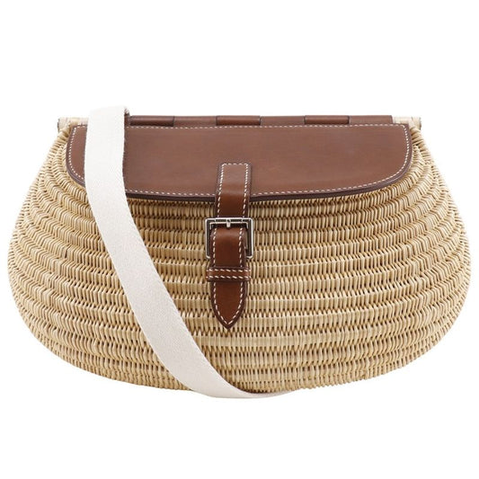 Hermes Fishing Basket Bag Leather X Willow Brown Women Shoulder Bag