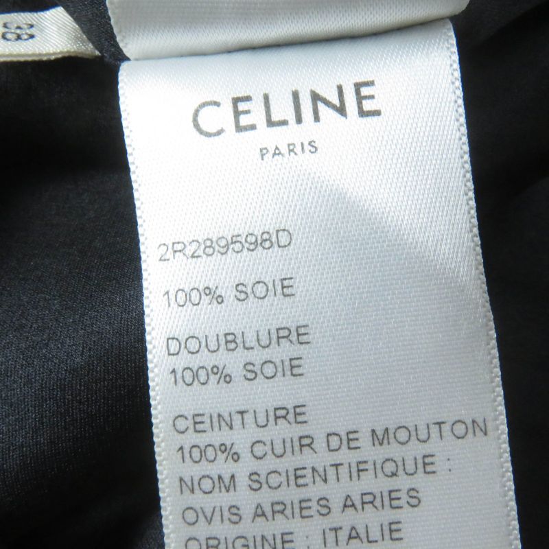 Celine 2r289598d 100% Silk Dotted V-neck Dress With Belt Black 38 Made In