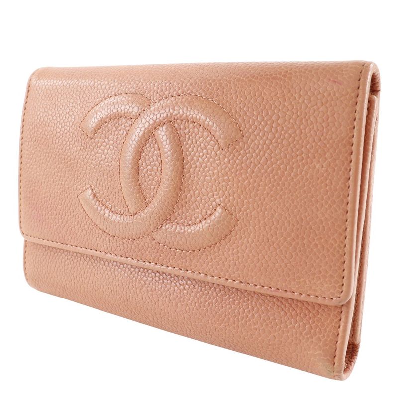 Chanel Coco Mark Caviar Skin Pink Women's Trifold Wallet