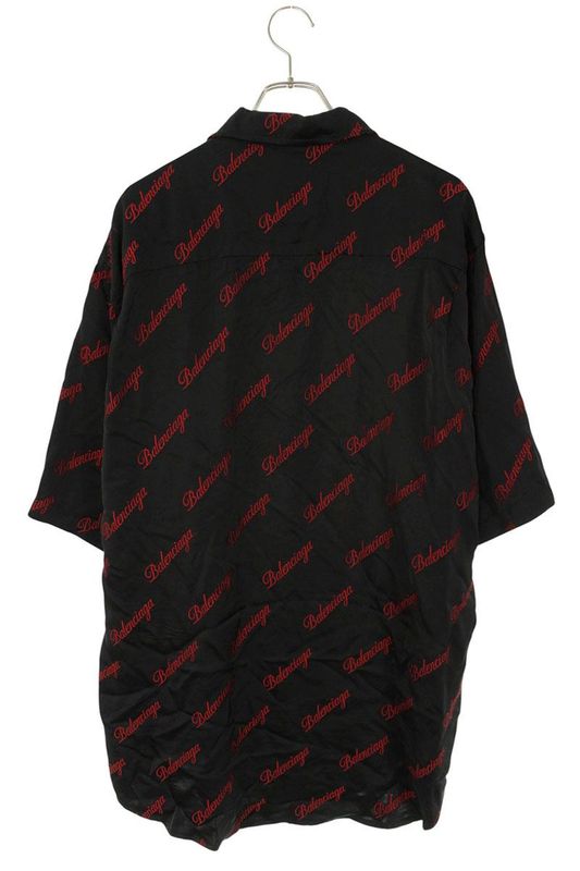 Balenciaga 658841 Tkd52 Rayon Short Sleeve Shirt With Logo Pattern Men's 36