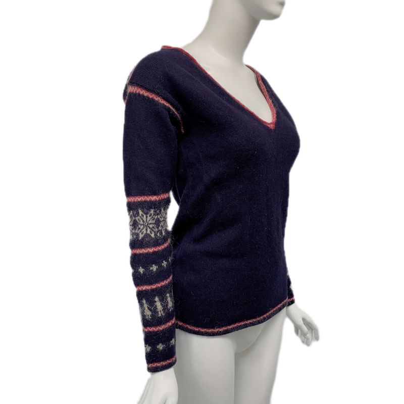 Chanel Knit Sweater P46908k05927 Coco Mark Nordic Pattern Navy X Red Size 36