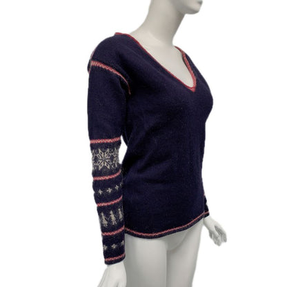 Chanel Knit Sweater P46908k05927 Coco Mark Nordic Pattern Navy X Red Size 36
