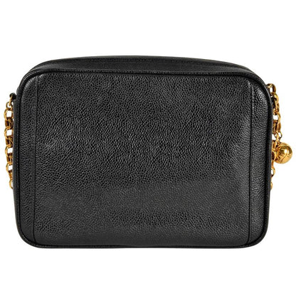 Chanel Coco Mark Chain Shoulder Bag Caviar Skin Black Gold Hardware