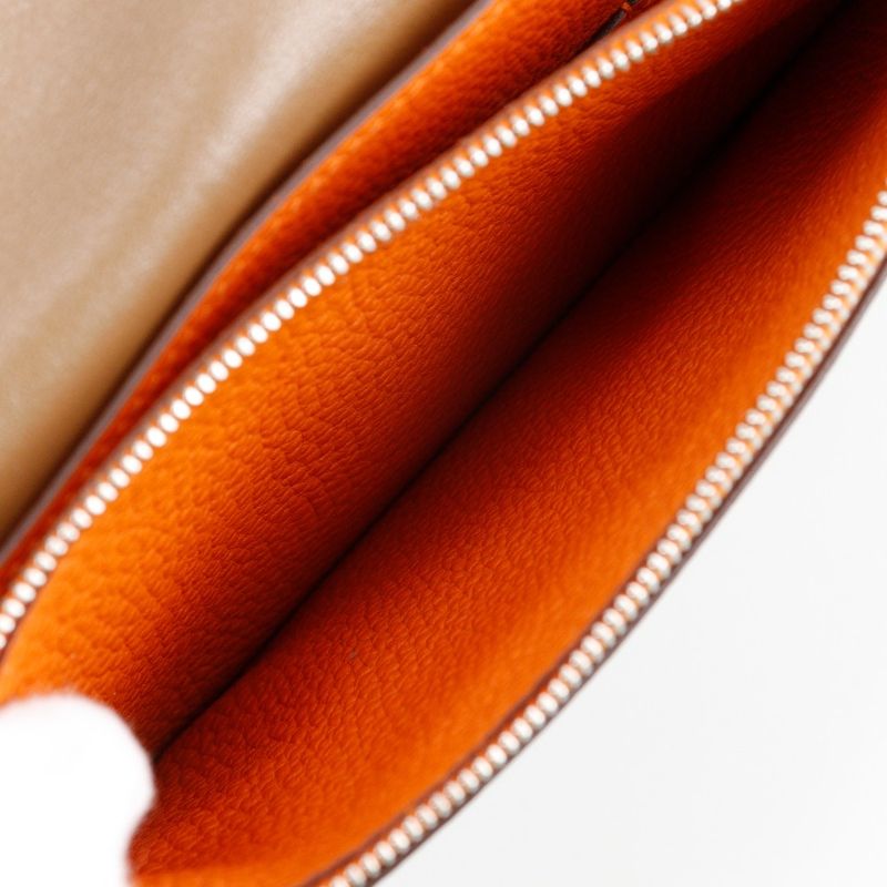 Hermes Dogon Bi-color Togo Brown/orange □M Unisex Long Wallet