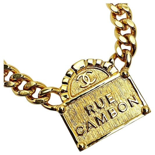 Chanel Rue Cambon B22a GP Metal Logo Necklace Women's Accessories