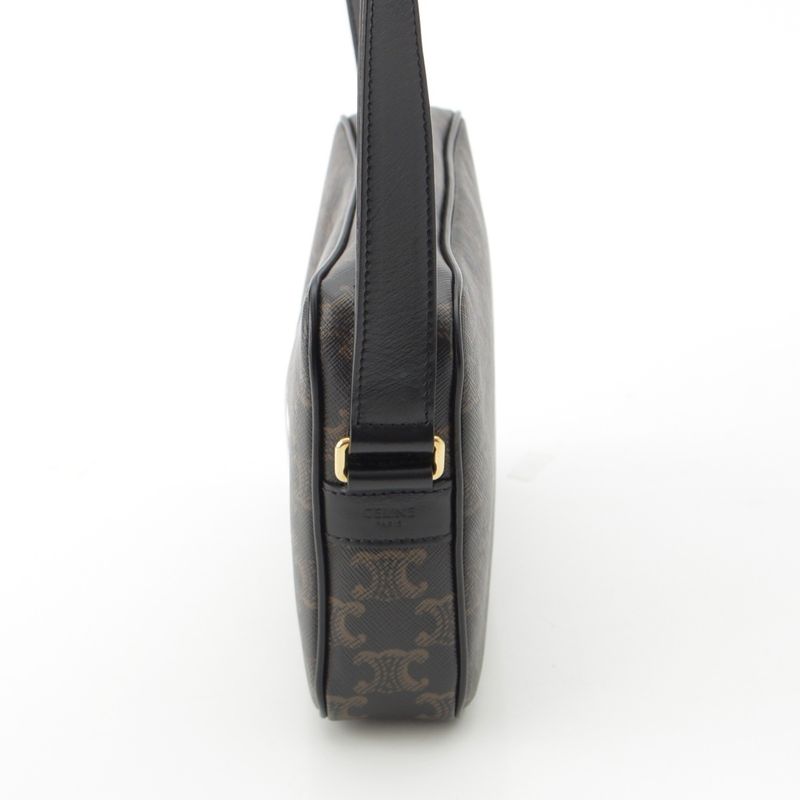 Celine Triomphe Canvas Medium Messenger Logo Shoulder Bag Brown Black