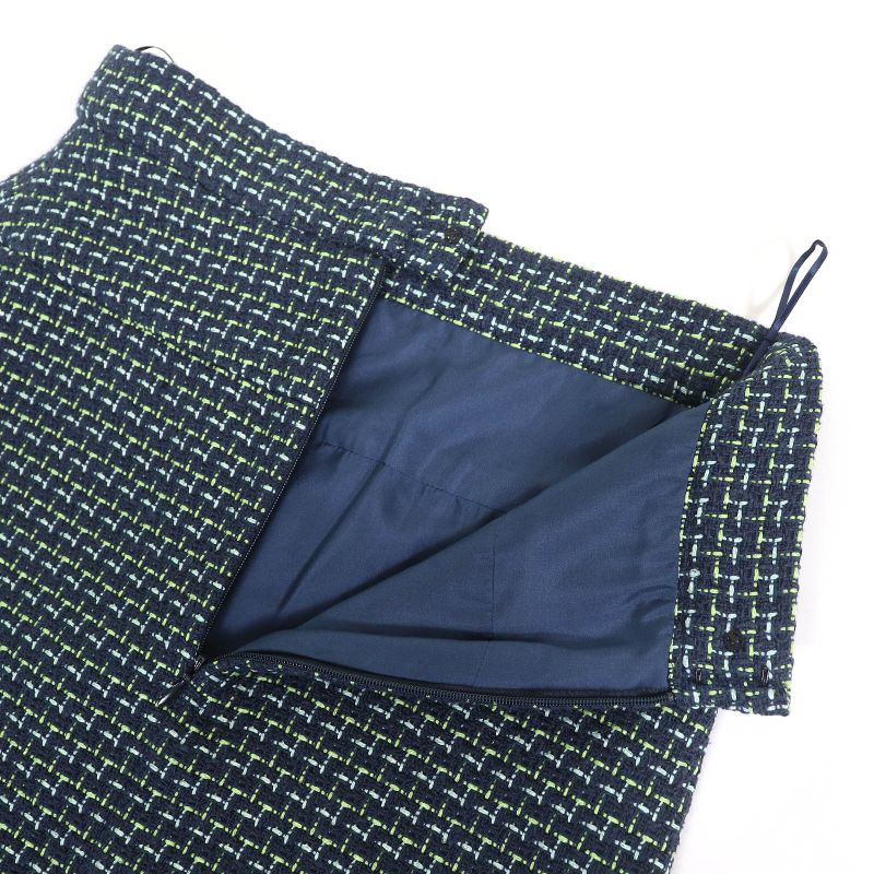 CHANEL P55951v38257 Lion Coco Button Cotton Tweed Skirt Navy Green Color 36