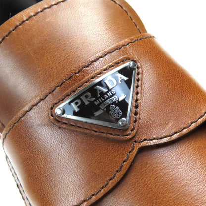Prada 1d801n Triangle Logo Triangle Plate Oxford Leather Loafers Brown 37.5