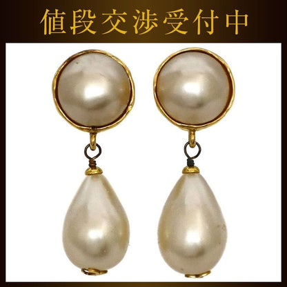 Chanel Earrings F22318 Gold Pearl White Coco Mark