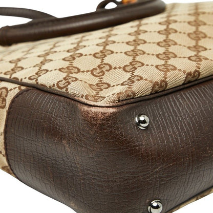 Gucci GG Canvas Bamboo Shoulder Bag Tote Bag 112530 Brown Canvas Leather Ladies