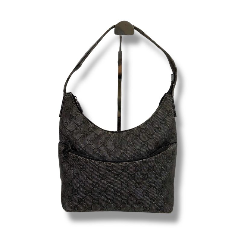 Gucci One Shoulder Bag GG Canvas 105649 Hobo Soho Black Gray