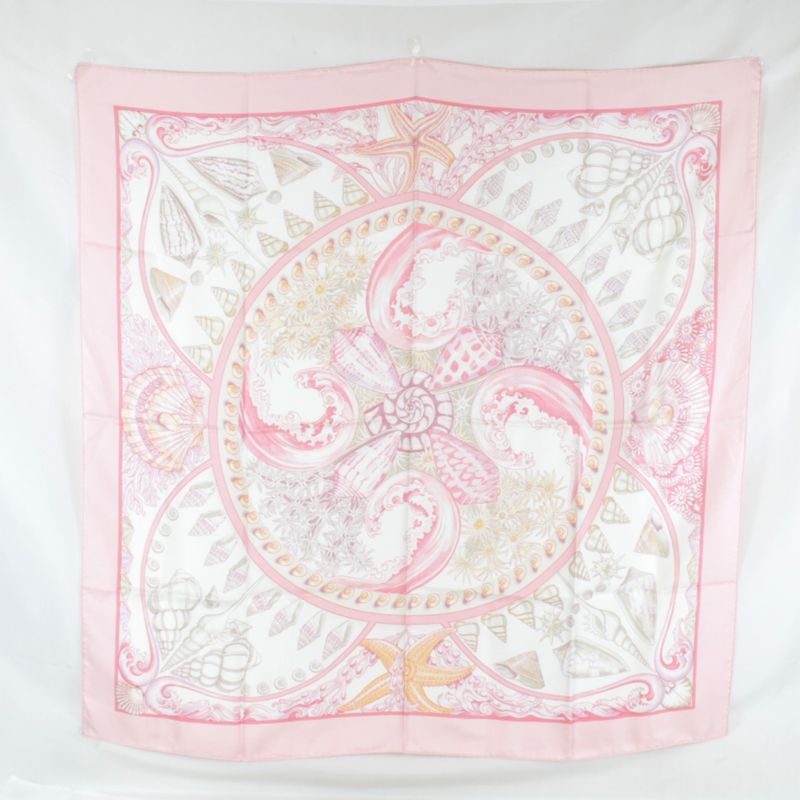 Hermes Carré 90 Parures Oceanes Scarf Silk Pink