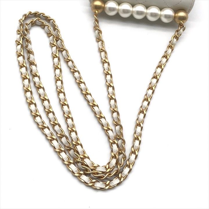 Chanel Mini Quilted Leather Chain Pearl Shoulder Bag White