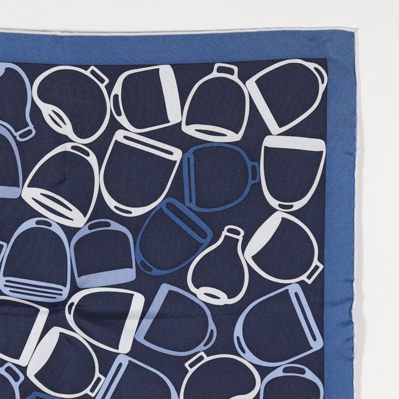 Hermes Pochette A Voût Etrier Silk Navy Blue Unisex Scarf