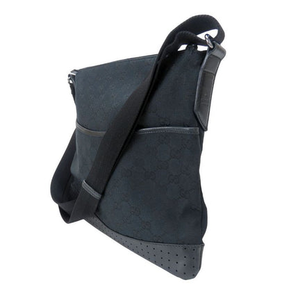 Gucci Shoulder Bag 145857 Perforated GG Canvas Leather Black Crossbody Casual